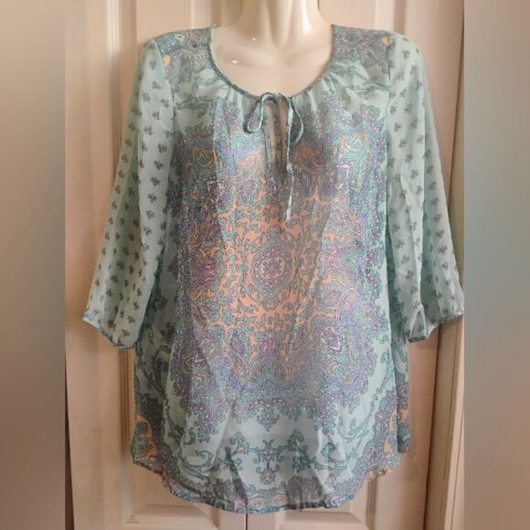 Ann Taylor Blue Flutter Sleeve Blouse with Tie Front - Picture 1 of 13